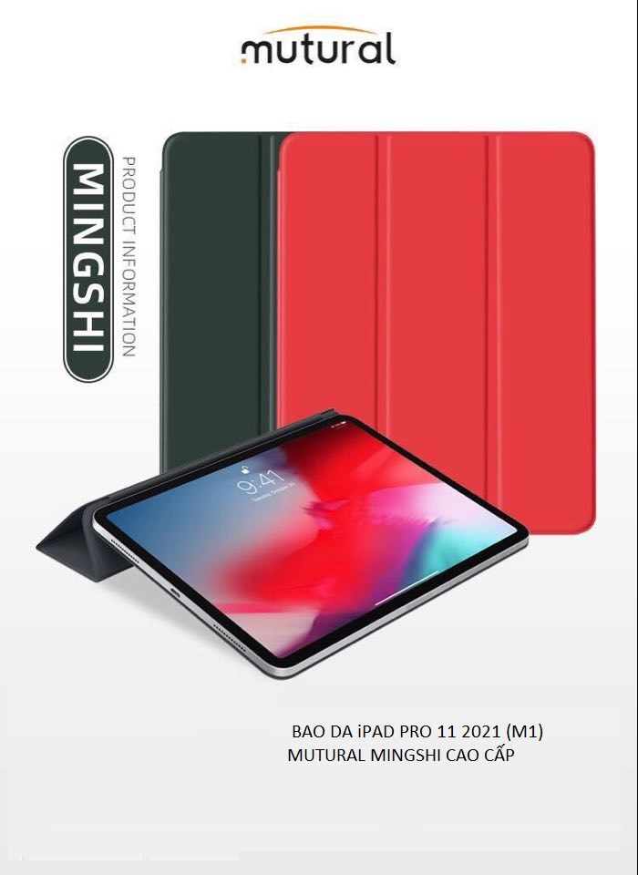 Bao Da iPad Pro 11 2021 Hiệu Mutural Mingshi Hít Lưng Chính Hãng với chất liệu da cao cấp, mịn mền lưng hít kính máy, chức năng đóng tắt dể sử dụng